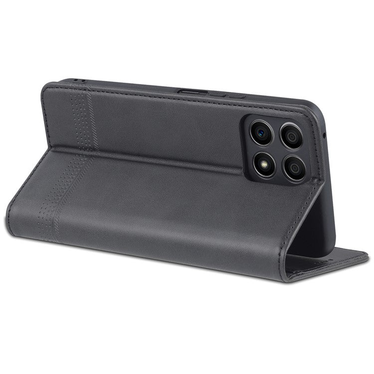 AZNS Magnetic Auto-absorbed Wallet Stand Design PU Leather Shockproof Phone Cover Case for Honor X30i - Black