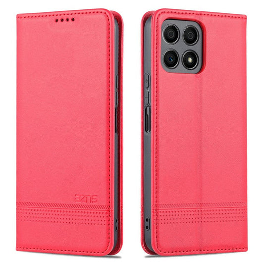 AZNS Magnetic Auto-absorbed Wallet Stand Design PU Leather Shockproof Phone Cover Case for Honor X30i - Red