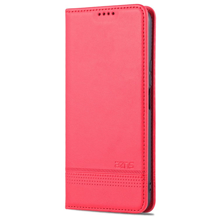 AZNS Magnetic Auto-absorbed Wallet Stand Design PU Leather Shockproof Phone Cover Case for Honor X30i - Red