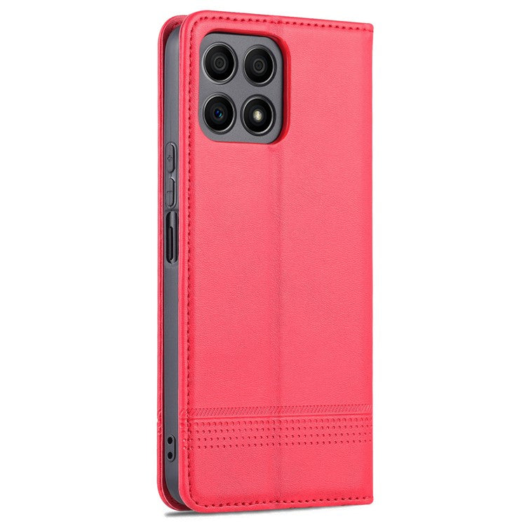 AZNS Magnetic Auto-absorbed Wallet Stand Design PU Leather Shockproof Phone Cover Case for Honor X30i - Red