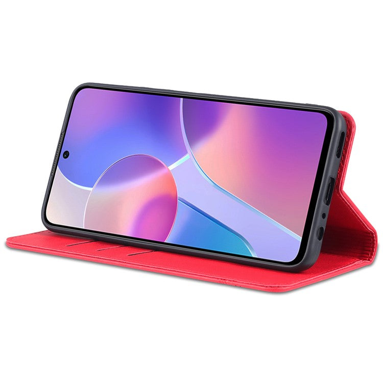 AZNS Magnetic Auto-absorbed Wallet Stand Design PU Leather Shockproof Phone Cover Case for Honor X30i - Red