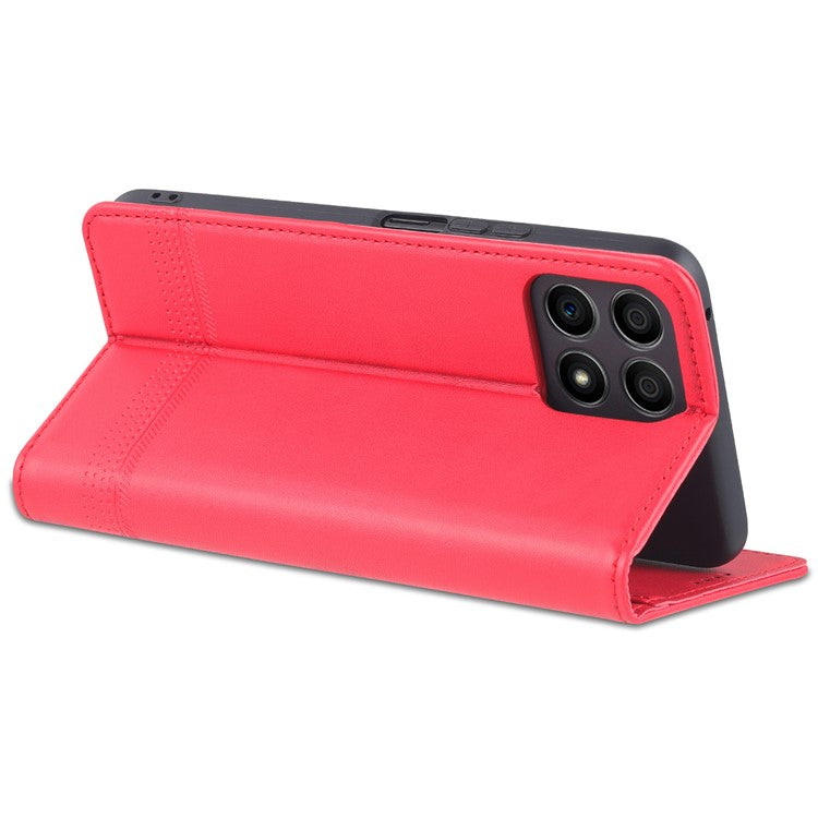AZNS Magnetic Auto-absorbed Wallet Stand Design PU Leather Shockproof Phone Cover Case for Honor X30i - Red