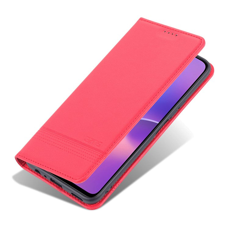 AZNS Magnetic Auto-absorbed Wallet Stand Design PU Leather Shockproof Phone Cover Case for Honor X30i - Red