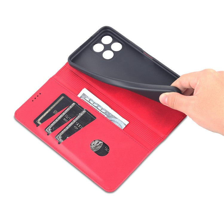 AZNS Magnetic Auto-absorbed Wallet Stand Design PU Leather Shockproof Phone Cover Case for Honor X30i - Red