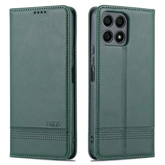 AZNS Magnetic Auto-absorbed Wallet Stand Design PU Leather Shockproof Phone Cover Case for Honor X30i - Green