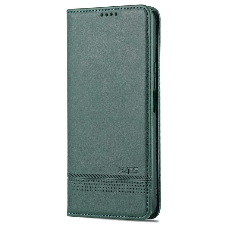 AZNS Magnetic Auto-absorbed Wallet Stand Design PU Leather Shockproof Phone Cover Case for Honor X30i - Green