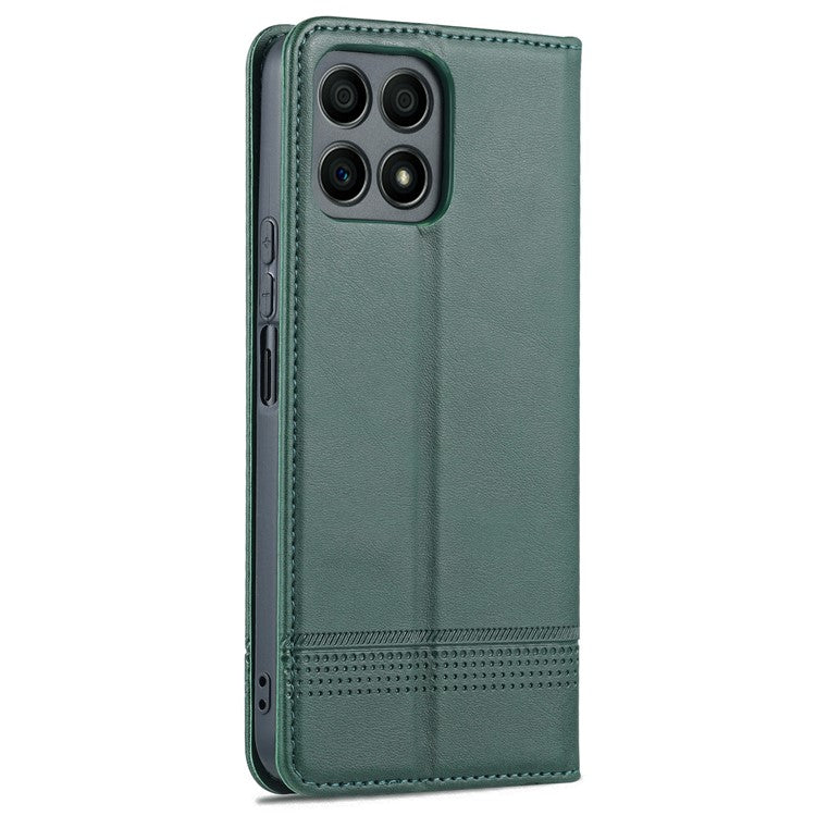 AZNS Magnetic Auto-absorbed Wallet Stand Design PU Leather Shockproof Phone Cover Case for Honor X30i - Green