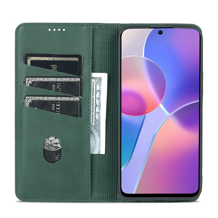 AZNS Magnetic Auto-absorbed Wallet Stand Design PU Leather Shockproof Phone Cover Case for Honor X30i - Green