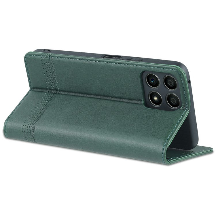 AZNS Magnetic Auto-absorbed Wallet Stand Design PU Leather Shockproof Phone Cover Case for Honor X30i - Green