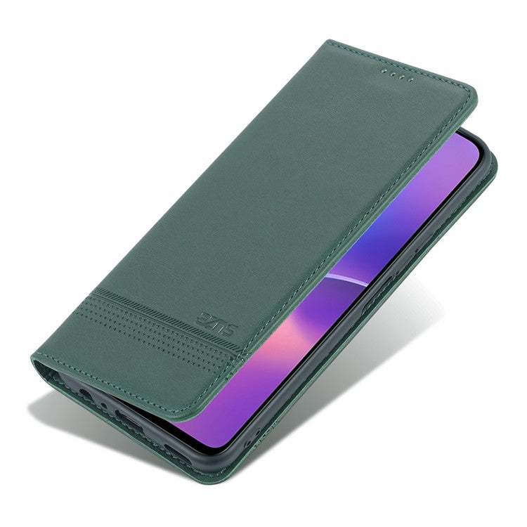 AZNS Magnetic Auto-absorbed Wallet Stand Design PU Leather Shockproof Phone Cover Case for Honor X30i - Green