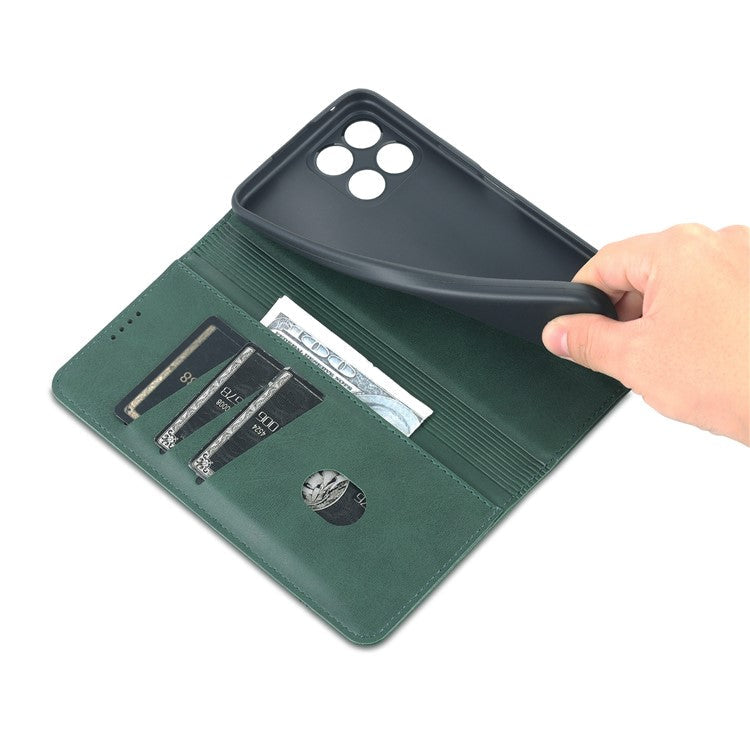 AZNS Magnetic Auto-absorbed Wallet Stand Design PU Leather Shockproof Phone Cover Case for Honor X30i - Green