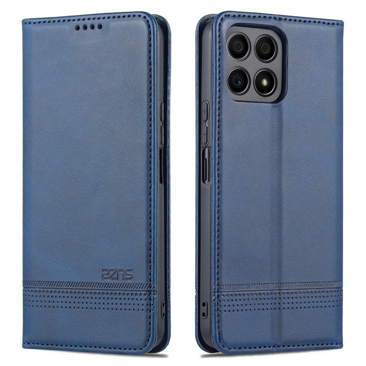 AZNS Magnetic Auto-absorbed Wallet Stand Design PU Leather Shockproof Phone Cover Case for Honor X30i - Blue