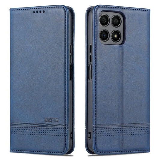 AZNS Magnetic Auto-absorbed Wallet Stand Design PU Leather Shockproof Phone Cover Case for Honor X30i - Blue