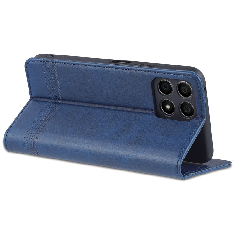 AZNS Magnetic Auto-absorbed Wallet Stand Design PU Leather Shockproof Phone Cover Case for Honor X30i - Blue