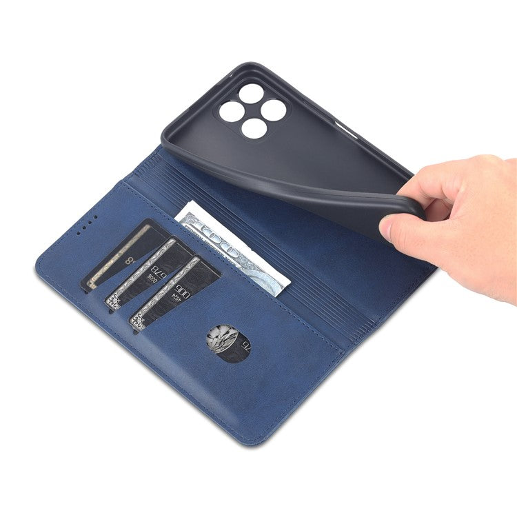 AZNS Magnetic Auto-absorbed Wallet Stand Design PU Leather Shockproof Phone Cover Case for Honor X30i - Blue
