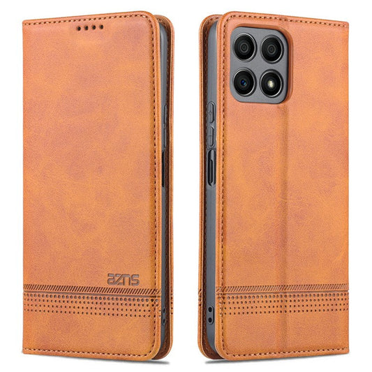 AZNS Magnetic Auto-absorbed Wallet Stand Design PU Leather Shockproof Phone Cover Case for Honor X30i - Brown