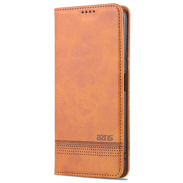 AZNS Magnetic Auto-absorbed Wallet Stand Design PU Leather Shockproof Phone Cover Case for Honor X30i - Brown