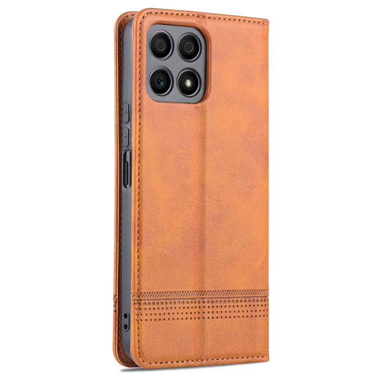 AZNS Magnetic Auto-absorbed Wallet Stand Design PU Leather Shockproof Phone Cover Case for Honor X30i - Brown