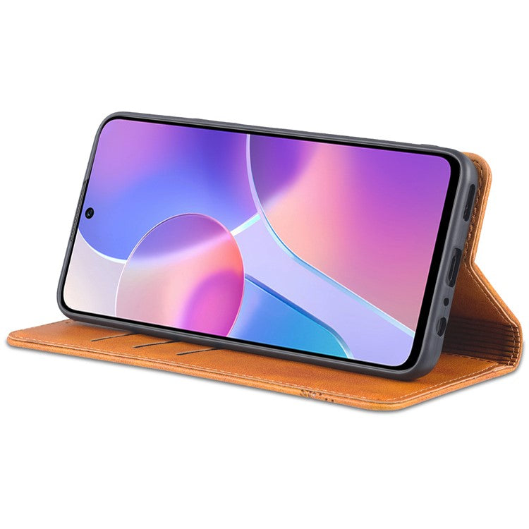 AZNS Magnetic Auto-absorbed Wallet Stand Design PU Leather Shockproof Phone Cover Case for Honor X30i - Brown