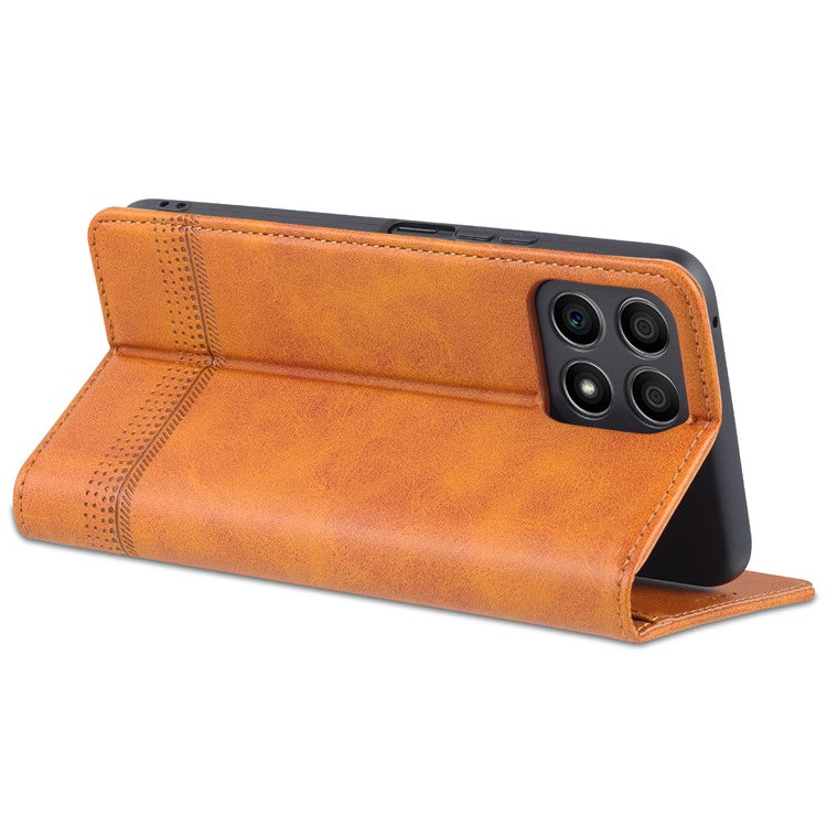 AZNS Magnetic Auto-absorbed Wallet Stand Design PU Leather Shockproof Phone Cover Case for Honor X30i - Brown