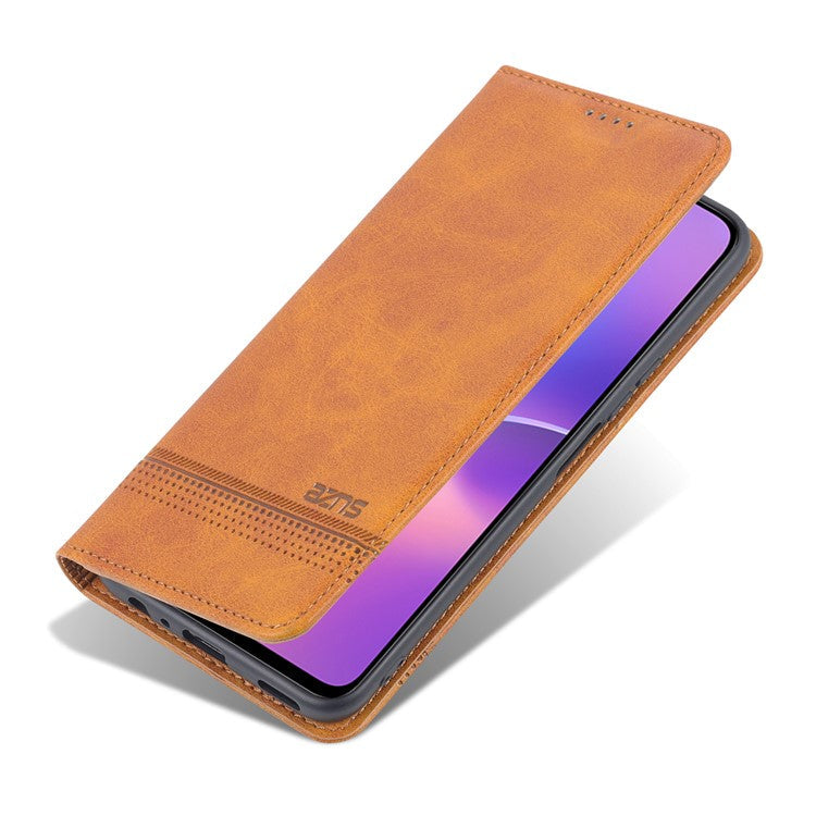 AZNS Magnetic Auto-absorbed Wallet Stand Design PU Leather Shockproof Phone Cover Case for Honor X30i - Brown