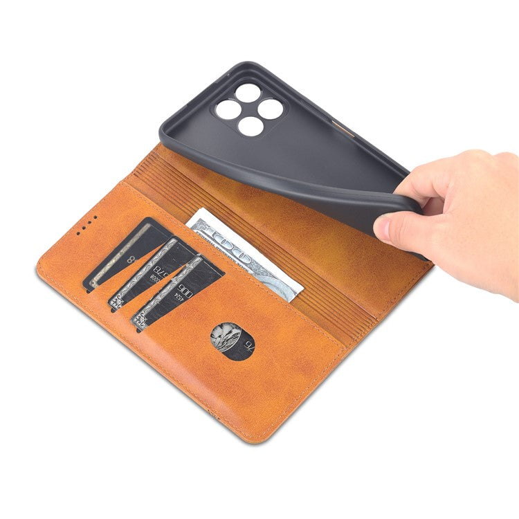 AZNS Magnetic Auto-absorbed Wallet Stand Design PU Leather Shockproof Phone Cover Case for Honor X30i - Brown