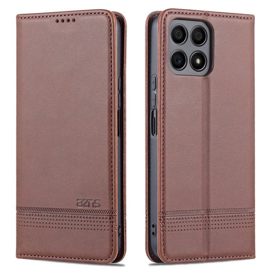 AZNS Magnetic Auto-absorbed Wallet Stand Design PU Leather Shockproof Phone Cover Case for Honor X30i - Coffee