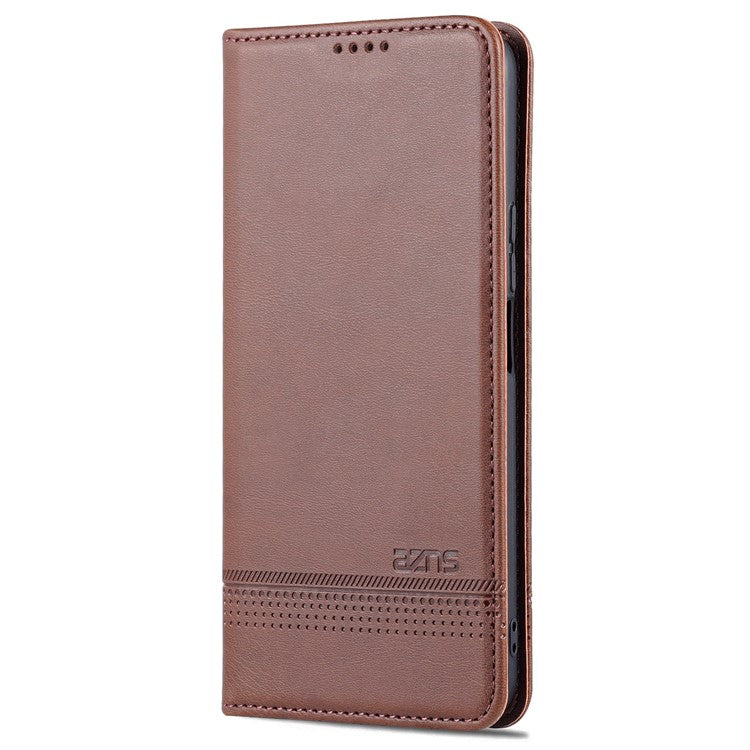 AZNS Magnetic Auto-absorbed Wallet Stand Design PU Leather Shockproof Phone Cover Case for Honor X30i - Coffee