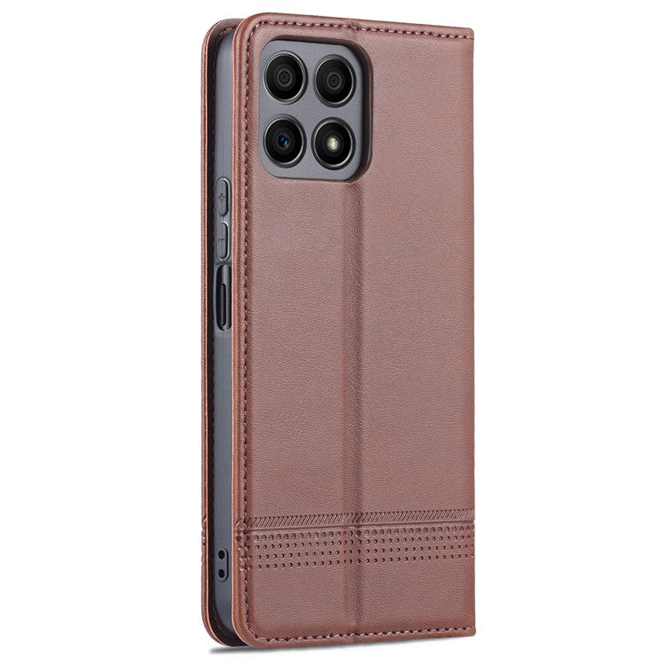 AZNS Magnetic Auto-absorbed Wallet Stand Design PU Leather Shockproof Phone Cover Case for Honor X30i - Coffee