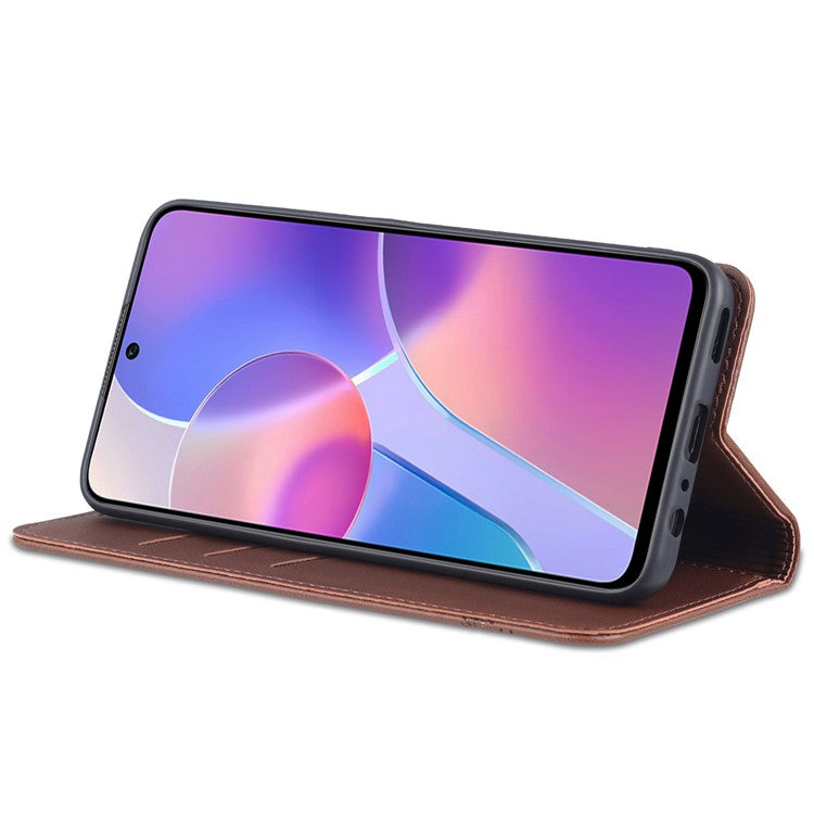 AZNS Magnetic Auto-absorbed Wallet Stand Design PU Leather Shockproof Phone Cover Case for Honor X30i - Coffee