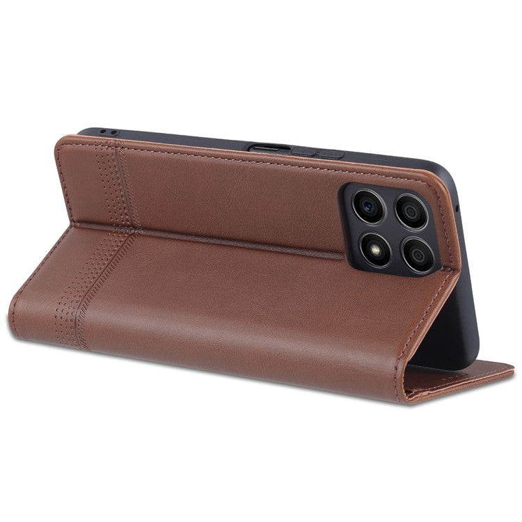 AZNS Magnetic Auto-absorbed Wallet Stand Design PU Leather Shockproof Phone Cover Case for Honor X30i - Coffee