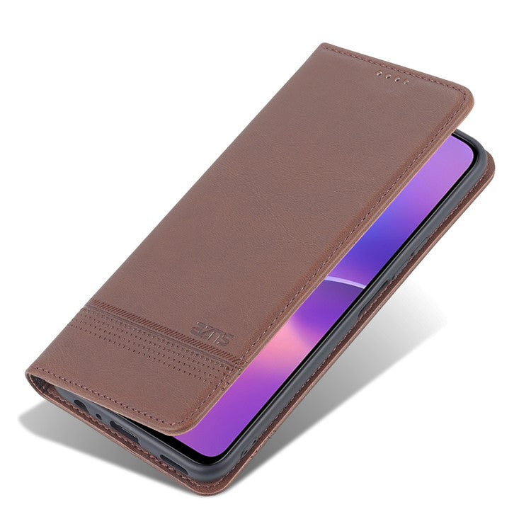 AZNS Magnetic Auto-absorbed Wallet Stand Design PU Leather Shockproof Phone Cover Case for Honor X30i - Coffee
