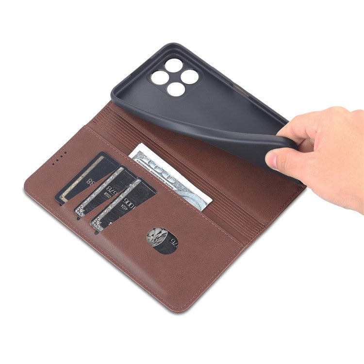 AZNS Magnetic Auto-absorbed Wallet Stand Design PU Leather Shockproof Phone Cover Case for Honor X30i - Coffee