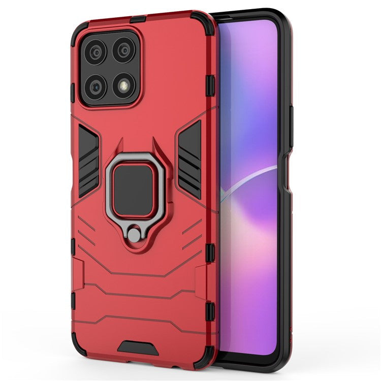 Fingerprint-proof Dual-layer Soft Flexible TPU and Hard PC Shockproof Protective Case with Ring Holder Kickstand for Honor X30i - Red