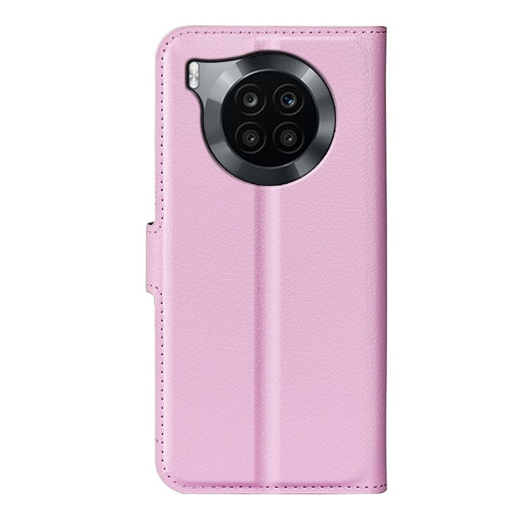 Shockproof PU Leather Coated TPU Mobile Phone Case Litchi Texture Stand Wallet Flip Protective Phone Cover for Huawei nova 8i/Honor 50 Lite - Pink