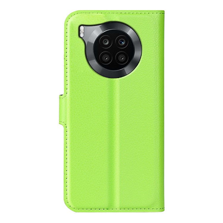 Shockproof PU Leather Coated TPU Mobile Phone Case Litchi Texture Stand Wallet Flip Protective Phone Cover for Huawei nova 8i/Honor 50 Lite - Green