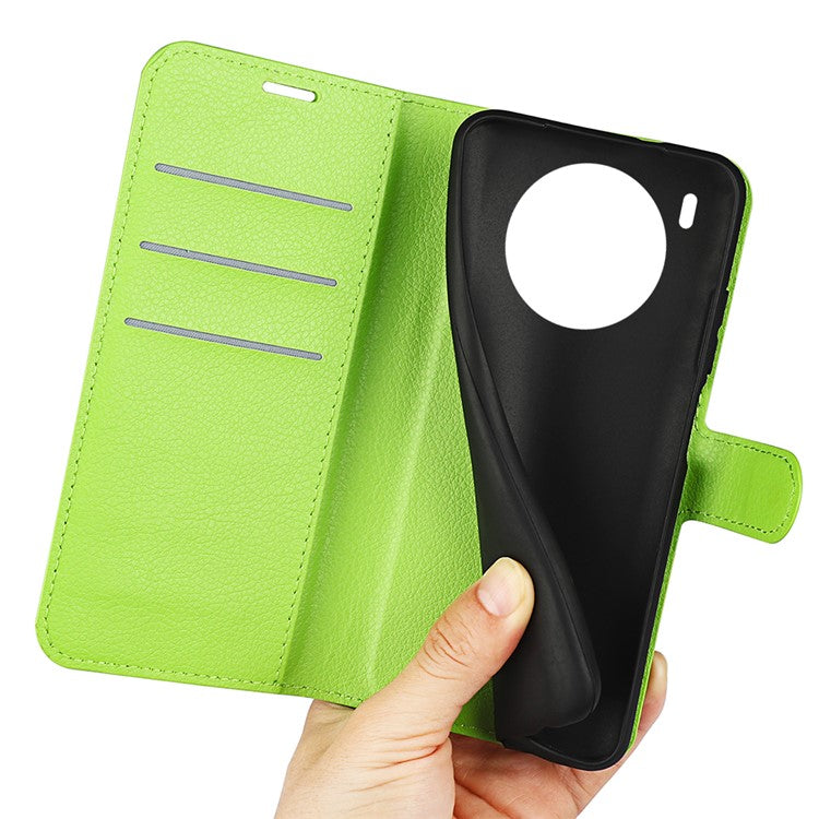 Shockproof PU Leather Coated TPU Mobile Phone Case Litchi Texture Stand Wallet Flip Protective Phone Cover for Huawei nova 8i/Honor 50 Lite - Green