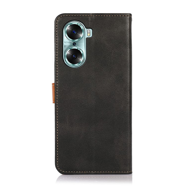 KHAZNEH Magnetic Golden Clasp PU Leather Shockproof TPU Shell Stand Flip Wallet Phone Cover for Honor 60 - Black