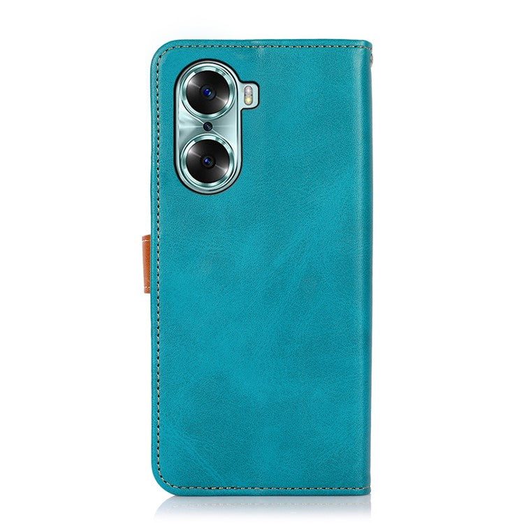 KHAZNEH Magnetic Golden Clasp PU Leather Shockproof TPU Shell Stand Flip Wallet Phone Cover for Honor 60 - Blue