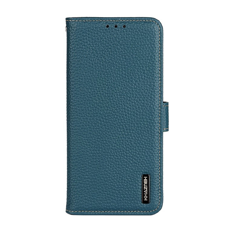 KHAZNEH Full Stylish Litchi Texture Wallet Case Genuine Leather Folio Flip Stand Cover for Honor 60 Pro - Green