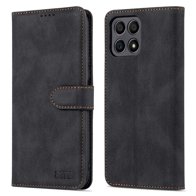 AZNS Magnetic Closure PU Leather Flip Wallet Case Stand Shockproof TPU Inner Shell Phone Cover for Honor X30i - Black