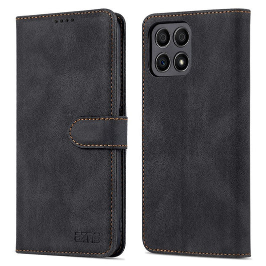 AZNS Magnetic Closure PU Leather Flip Wallet Case Stand Shockproof TPU Inner Shell Phone Cover for Honor X30i - Black