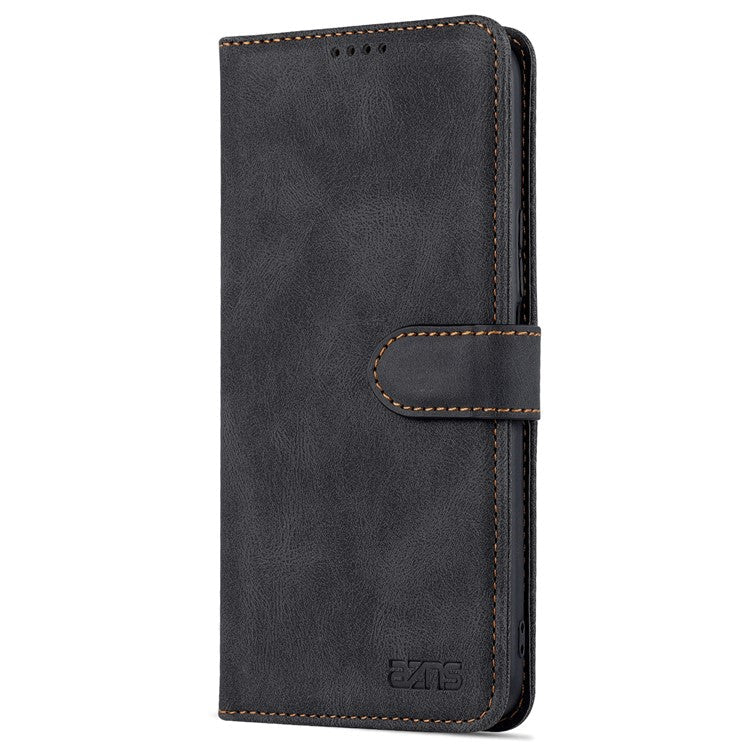 AZNS Magnetic Closure PU Leather Flip Wallet Case Stand Shockproof TPU Inner Shell Phone Cover for Honor X30i - Black
