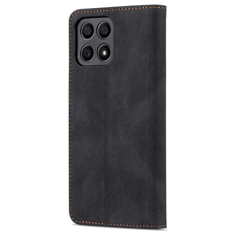 AZNS Magnetic Closure PU Leather Flip Wallet Case Stand Shockproof TPU Inner Shell Phone Cover for Honor X30i - Black