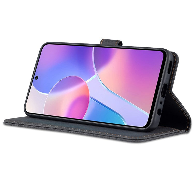 AZNS Magnetic Closure PU Leather Flip Wallet Case Stand Shockproof TPU Inner Shell Phone Cover for Honor X30i - Black
