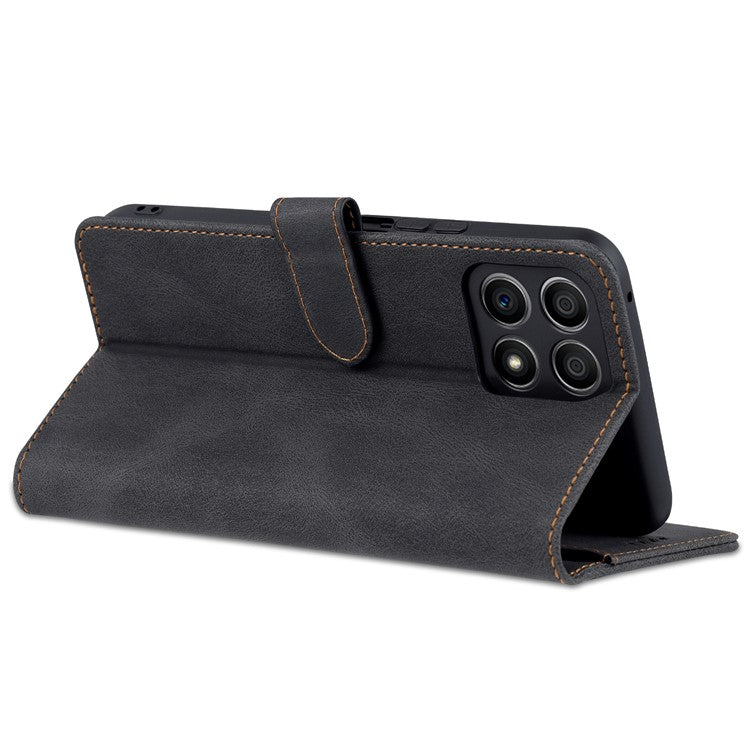 AZNS Magnetic Closure PU Leather Flip Wallet Case Stand Shockproof TPU Inner Shell Phone Cover for Honor X30i - Black