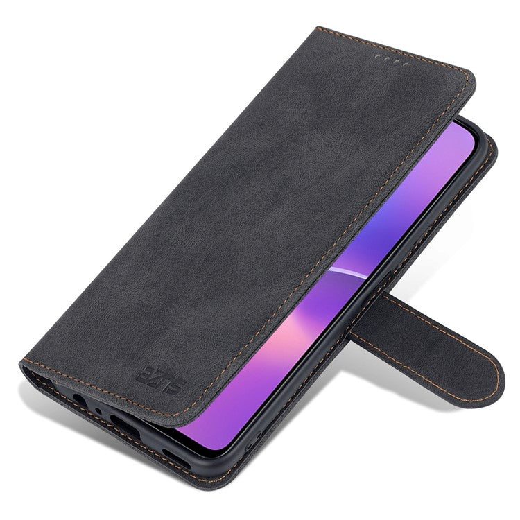 AZNS Magnetic Closure PU Leather Flip Wallet Case Stand Shockproof TPU Inner Shell Phone Cover for Honor X30i - Black
