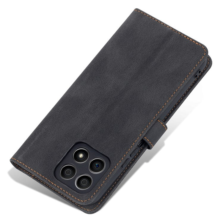 AZNS Magnetic Closure PU Leather Flip Wallet Case Stand Shockproof TPU Inner Shell Phone Cover for Honor X30i - Black