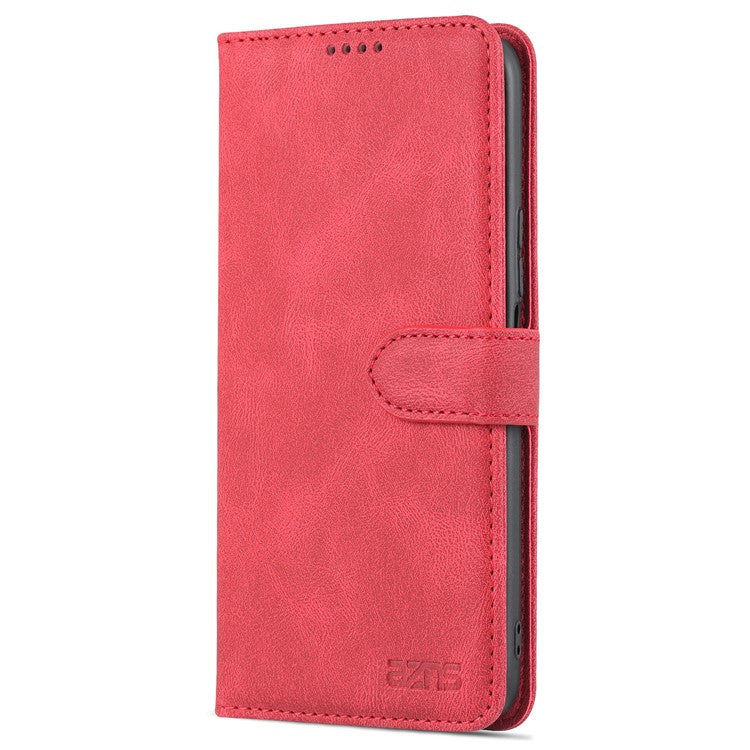 AZNS Magnetic Closure PU Leather Flip Wallet Case Stand Shockproof TPU Inner Shell Phone Cover for Honor X30i - Red