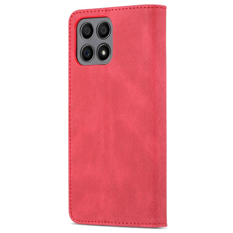 AZNS Magnetic Closure PU Leather Flip Wallet Case Stand Shockproof TPU Inner Shell Phone Cover for Honor X30i - Red